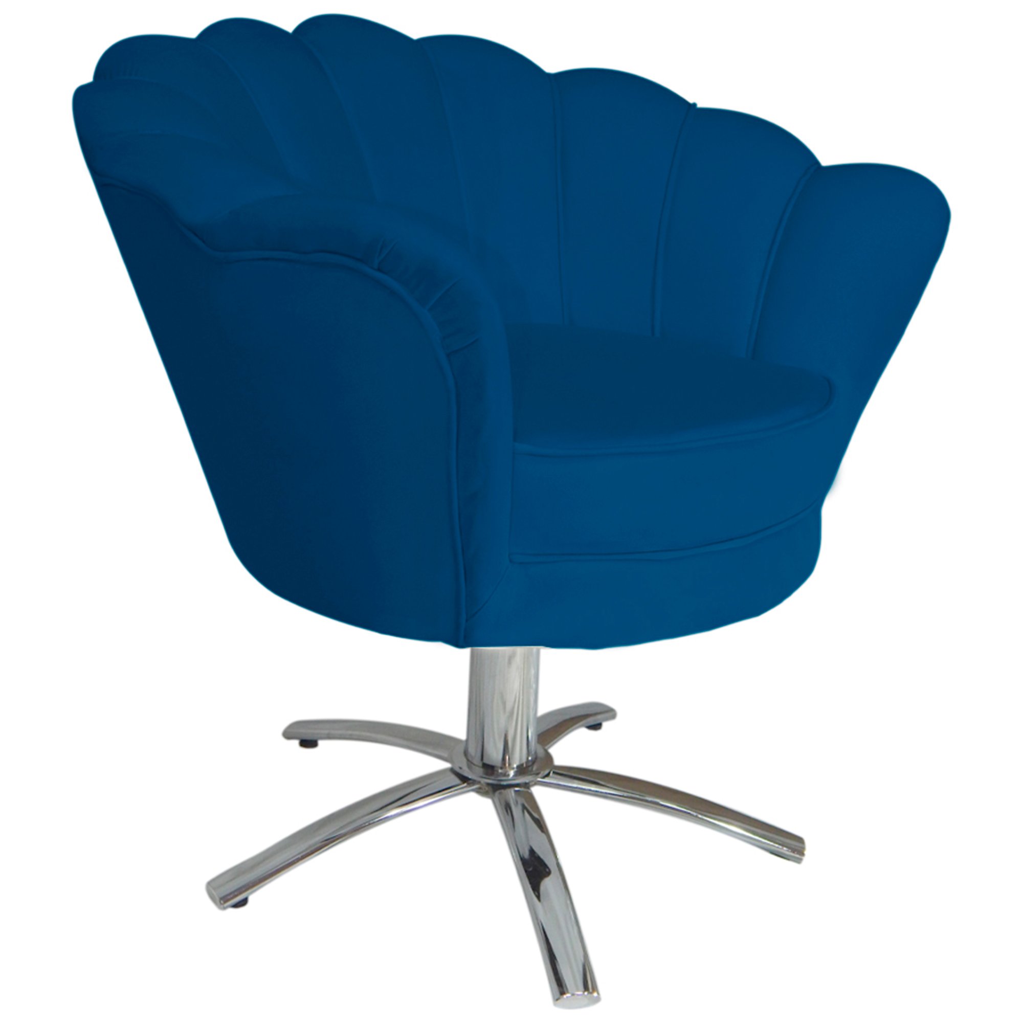 Poltrona Cadeira Com Base Giratoria cromado Pétala Suede Azul Royal - 2