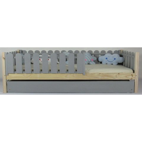 Bicama Infantil Solteiro Base Colorida Madeira Maciça Pinus Grade Cercadinho