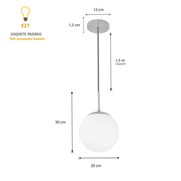 Luminária Lustre Jabuticaba Globo Vidro Quarto Prata 20cm - 5