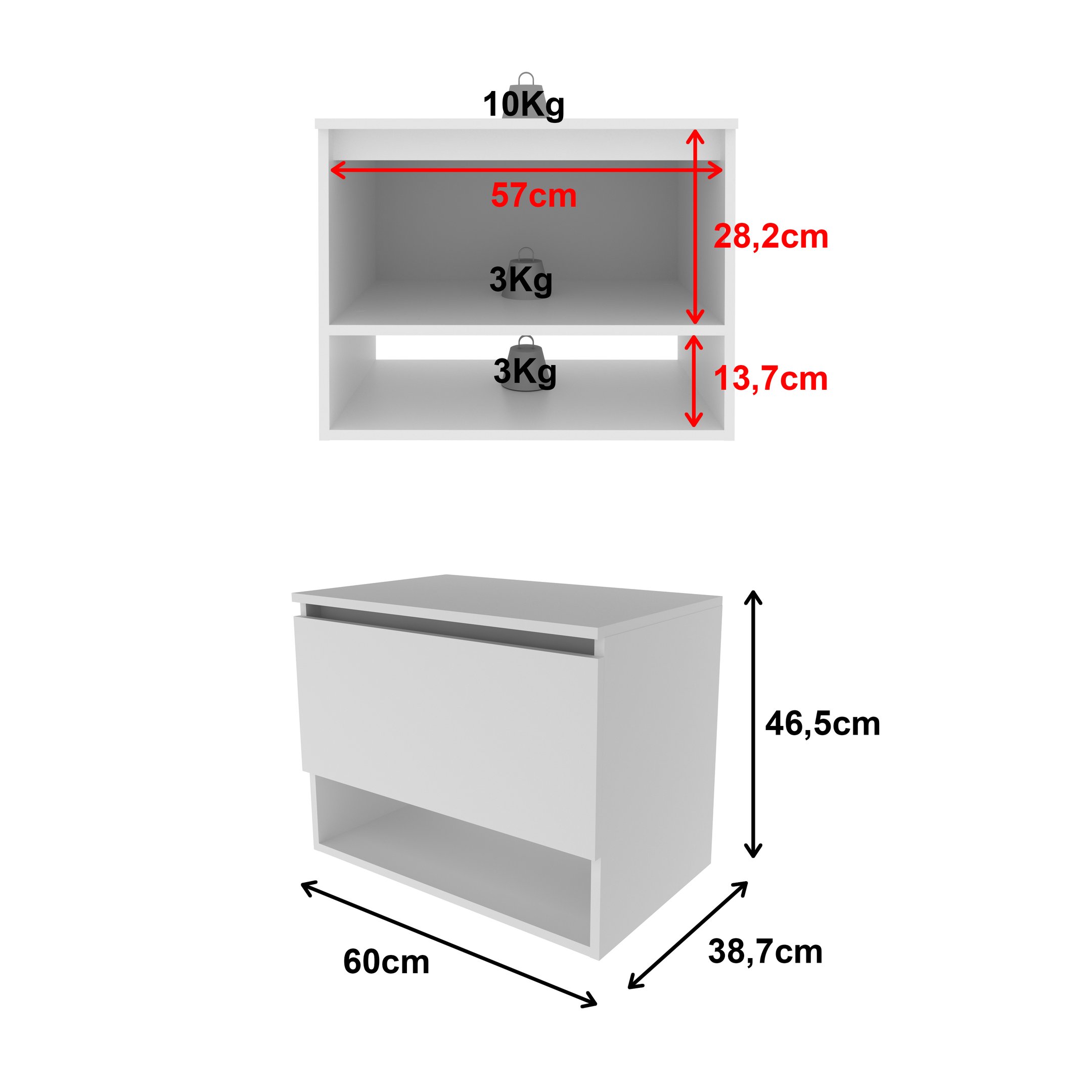 Balcão Gabinete Suspenso para Banheiro 60cm com 1 Porta e Nicho BN3606 - 3