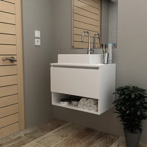 Balcão Gabinete Suspenso para Banheiro 60cm com 1 Porta e Nicho BN3606