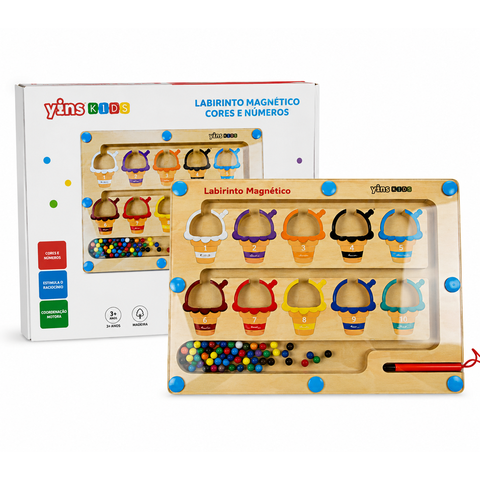 Jogo Educativo Labirinto Magnético Cores e Números Madeira
