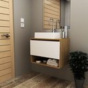 Ver imagem 1 de Balcão Gabinete Suspenso para Banheiro 60cm com 1 Porta e Nicho BN3606 Laranja/Amendoa/Branco