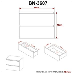 Gabinete Suspenso para Banheiro 60cm 2 Gavetas BN3607  - 5