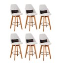 Ver imagem 1 de Kit 06 Banquetas Linho Bege E Almofada Sintético Marrom
