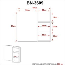 Espelheira para Banheiro 3 Nichos BN3609  - 5