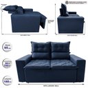 Ver imagem 2 de Sofá 3 Lugares Retrátil e Reclinável 1.80m Cama Inbox Smal com Bordado Pantográfico Suede Azul