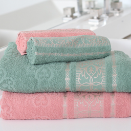 Kit Toalha de Banho 2 Und. e Toalha de Rosto 2 Und. Algodão:rosa/verde - 1
