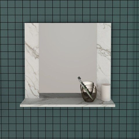 Espelheira Armário para Banheiro com Espelho 1 Prateleiras BN3610 Branco/Mármore