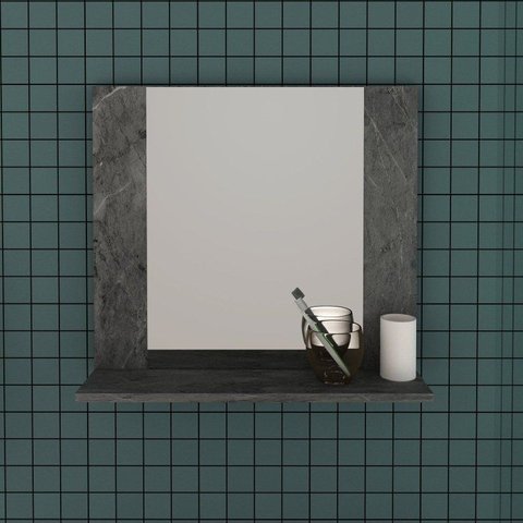 Espelheira Armário para Banheiro com Espelho 1 Prateleiras BN3610 Preto/Mármore Lunar