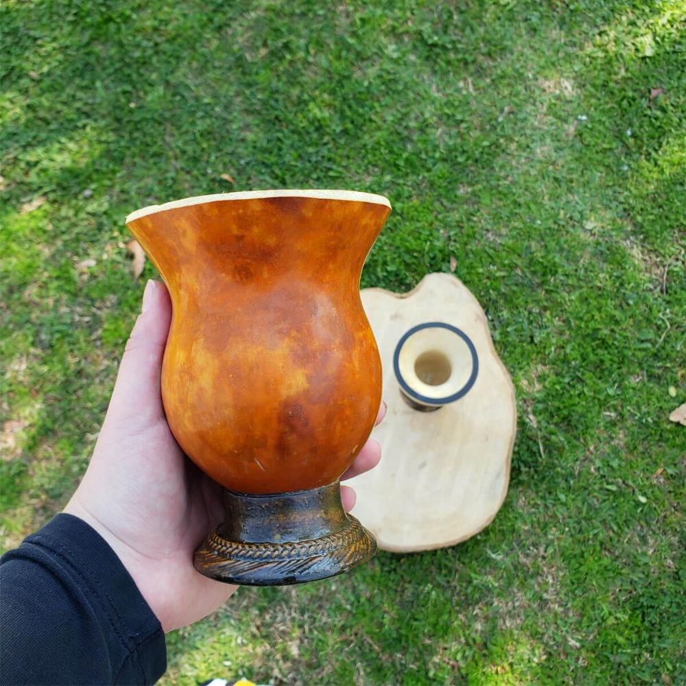 Cuia para Chimarrão Tererê de Porongo Liso com Base Tripé em Massa de Calafetar Ditreviso - 4