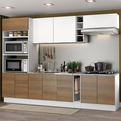 Armário de Cozinha Completa 290cm Branco/Rustic/Branco Stella Madesa 01