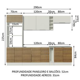 Armário de Cozinha Completa 290cm Branco/Rustic/Branco Stella Madesa 01 - 4