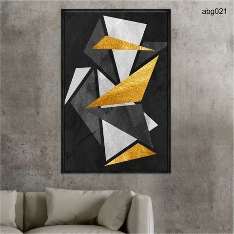 Quadro Decorativo - Abstrato Triangulo Preto e Dourado Abg021 Tela Canvas - 60x40cm