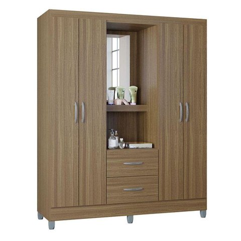 Guarda Roupa Solteiro Cordoba 4 Portas Castanho - Poquema