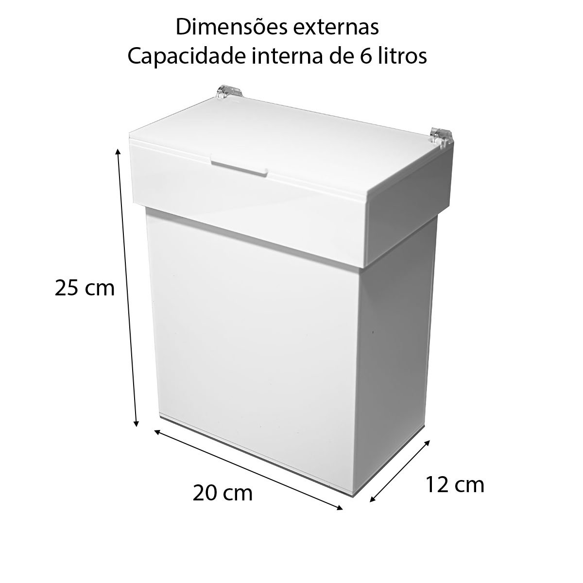 Lixeira Acrílico 6 Litros com Tampa e Abertura Horizontal Centauri Acrílicos LX-H Branco - 5