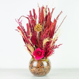 Arranjo Desidratado Natural Carmin no Vaso de Vidro Beng Flores - 1