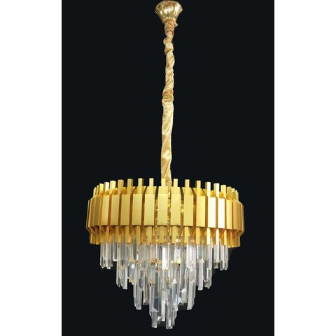 Lustre Pendente Dourado com Cristais 50cm 7E14 PARIS LUZ