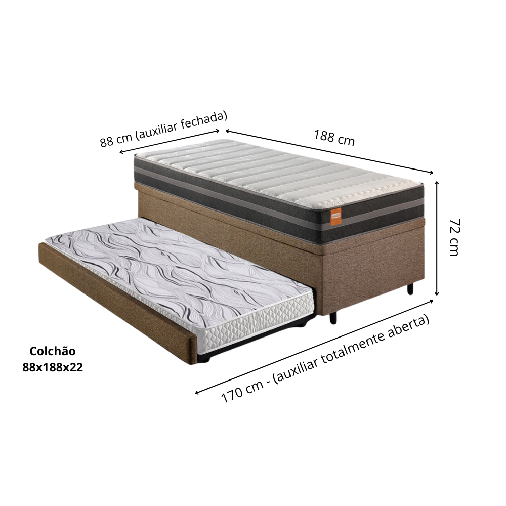 Bicama Box Baú Solteiro Linho Marrom 88x188 com Colchão Bogotá Molas Ultralastic Inducol - 3