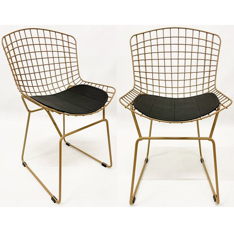Kit 2 Cadeiras para Cozinha Bertoia tradicional cor Dourado fosco assento preto - Poltronas do Sul