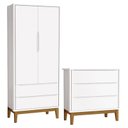Ver imagem 1 de Cômoda Gaveteiro e Guarda Roupa Infantil 2 Portas New Classic Branco com Pés Madeira – Reller