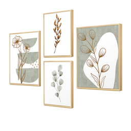 Kit 4 Quadros Decorativos Minimalista Ramos Delicados Natureza Verde Boho para Sala Quarto - 2
