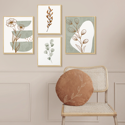 Kit 4 Quadros Decorativos Minimalista Ramos Delicados Natureza Verde Boho para Sala Quarto - 3