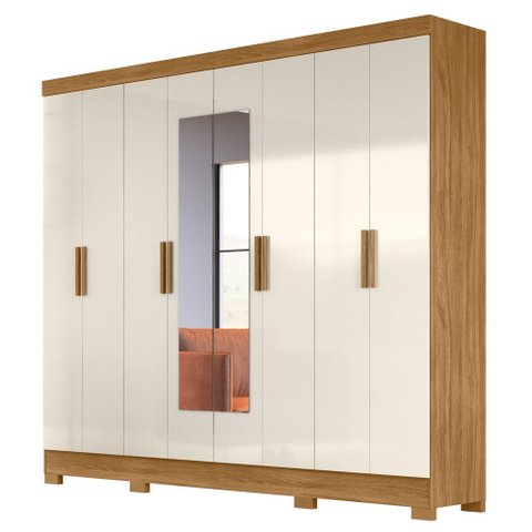 Guarda Roupa Casal com Espelho 8 Portas 236cm Ágata M07 Freijó/off White - Mpozenato