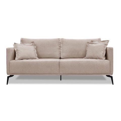 Sofá 3 Lugares Pé de Ferro Preto Rafaela 220 Cm Linho S04 - D'Rossi Cor Areia