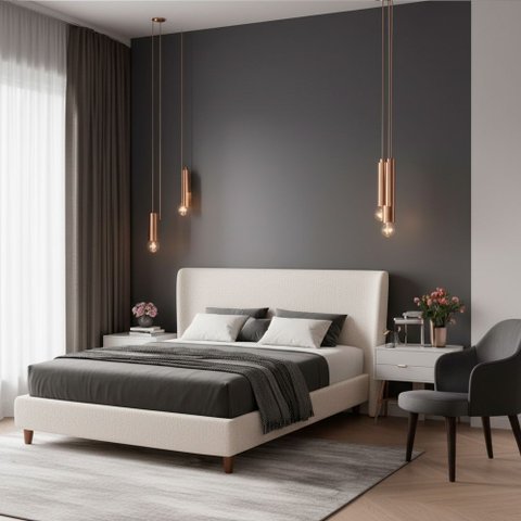 Cama Japonesa com Cabeceira Corea Casal Bouclé Suave Off White - Sallar Home