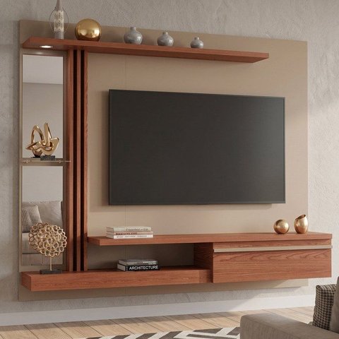 Painel para TV até 55 Polegadas com 160CMX136CM LED Prateleira de Denver Marrom Fendi/Freijó