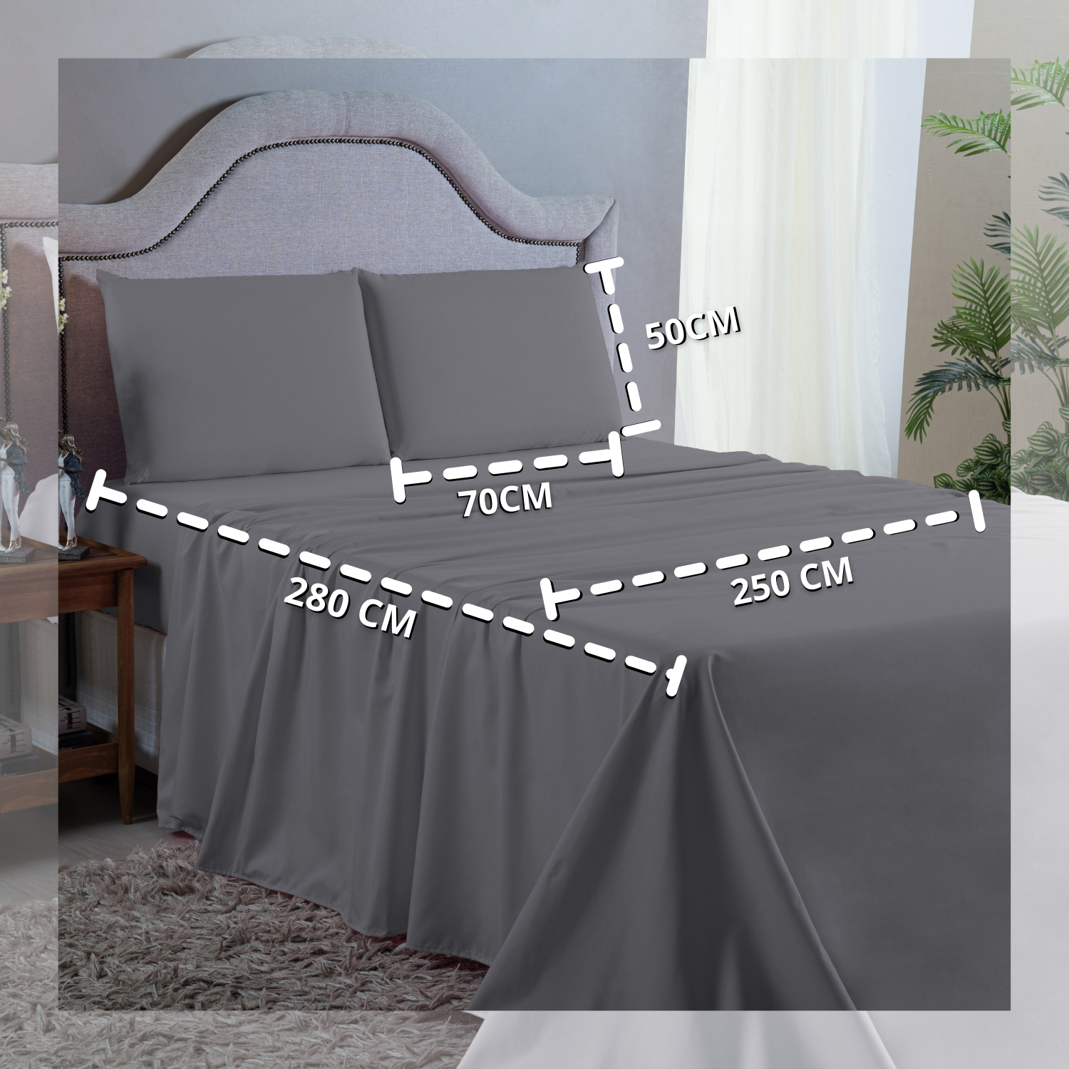 Roupa de Cama King Size 400 Fios 4 Peças com Virol Hotel Pousada Macio Acetinado:cinza - 3