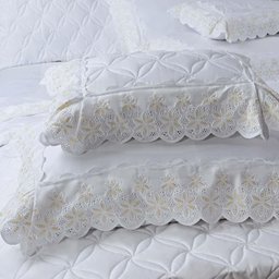 Colcha Queen com Almofadas 300 Fios Liz - Marken Fassi Branca/Amarelo - 3