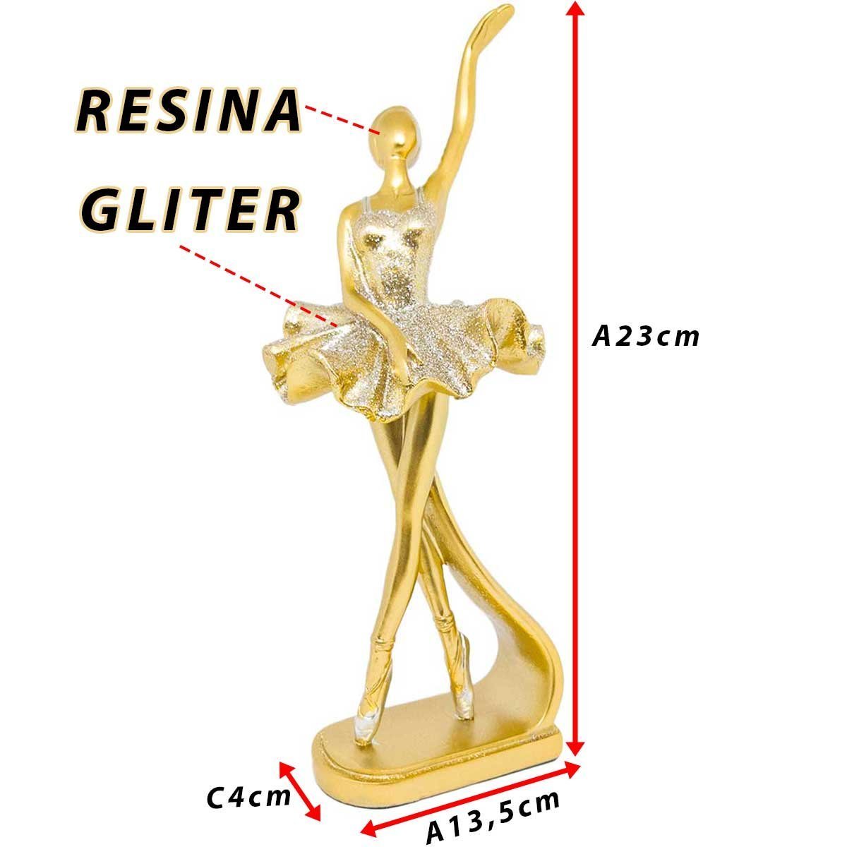 Enfeite Mesa Bailarina Decoração Estátua Objeto Decorativo Dança Sala Quarto Estatueta - Dourado Gli - 3