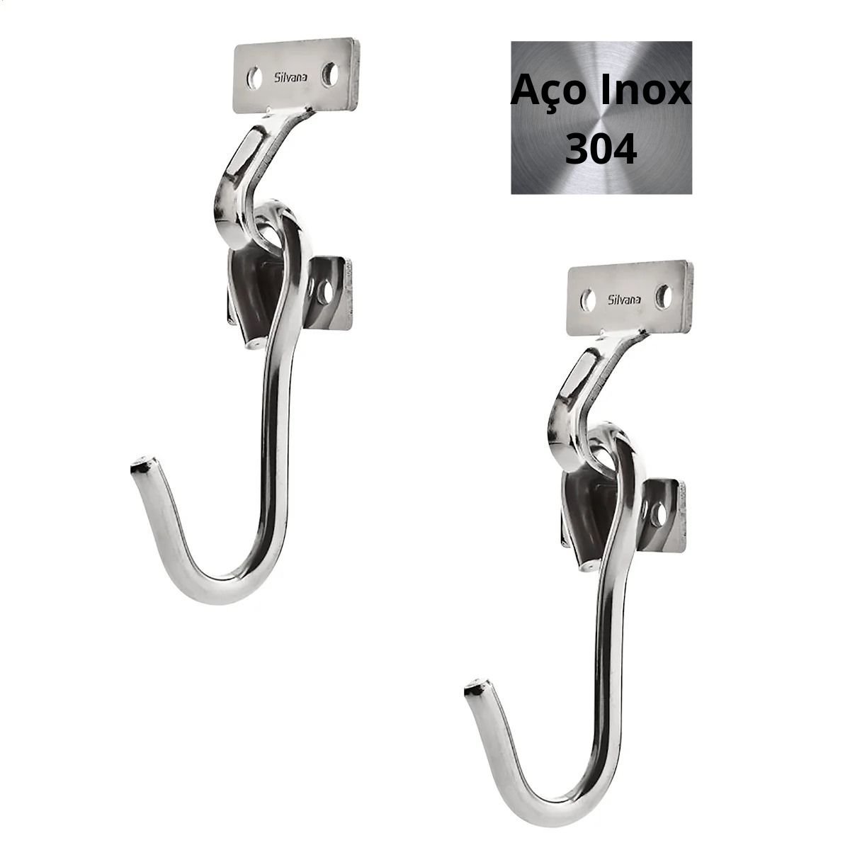 Par Gancho Rede Armador Aço Inox 304 Completo Não Enferruja - 2