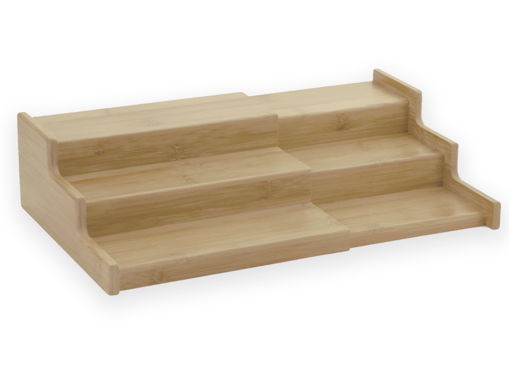 Organizador De Potes Temperos Retrátil 3 Níveis:Bambu Natural