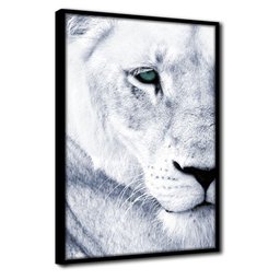 Quadro Decorativo Textura Cx Alta Leoa Cores 1 Pç 40x60  Titulo Leoa Branca Moldura Preta - 1