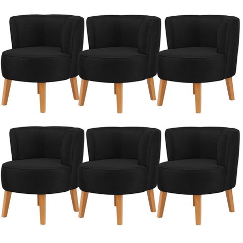 Kit 6 Poltronas Estofadas para Recepção de Escritório Ergonômica Tecido Veludo Macia Pés de Madeira
