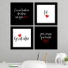 Kit 4 Quadros 19x19 compose Frases Família Coração Fé Gratidão - 003 - 2