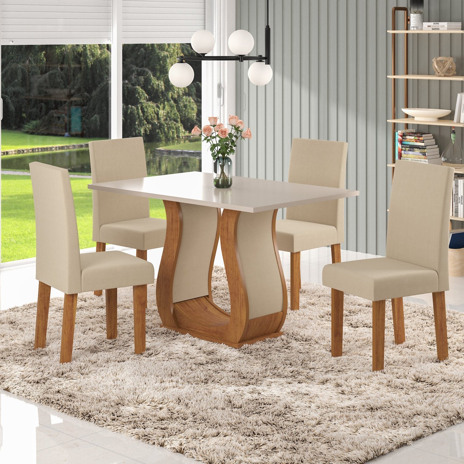 Sala de Jantar Mesa Lia e 4 Cadeiras Dilly Giratórias - D'Confort Design®