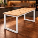 Ver imagem 1 de Mesa de Jantar Reforçada Industrial 190x70cm Tampo Bege Pés Branco