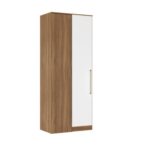 Armário Canto 1 Porta com Maleiro Tóquio Amêndola/Branco para Quarto - Bela Móveis