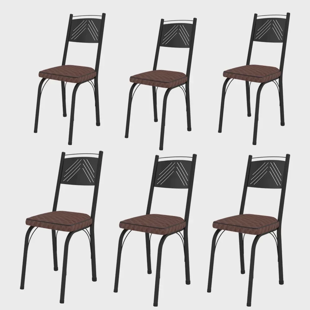 Conjunto 06 Cadeiras de Aço 151 - Preto Fosco - Assento Tecelão Cacau - OG Móveis - 1