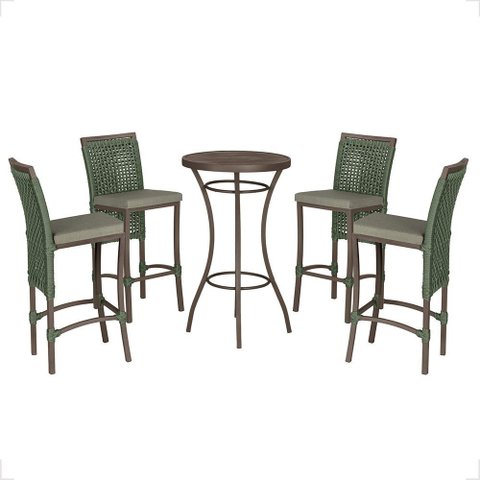Mesa Bistrô e 4 Banquetas Roma Marrom Corda Náutica Estofado 8 Trama Original