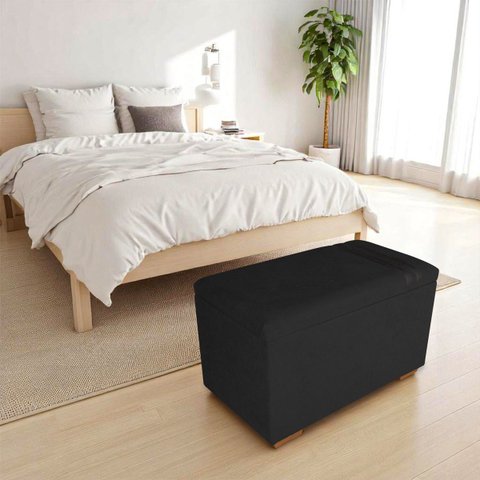 Recamier Puff Baú Organizador no Boucle com Cinto Preto:preto
