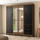 Ver imagem 6 de Roupeiro Casal com Espelhos 4 Portas 6 Gavetas Estrela Nogueira Preto