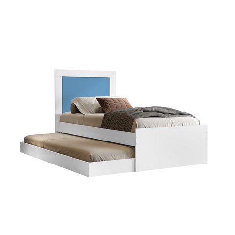 Cama Laura Branco e Azul Solteiro com Auxiliar