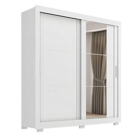 Guarda Roupas Casal com Espelho 2 Portas de Correr 4 Gavetas Siena Branco