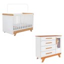 Ver imagem 1 de Kit Berço e Cômoda Retrô Peroba Branco Amêndoa Quarto Bebê