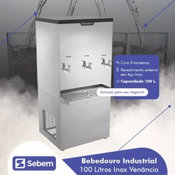 Purificador Bebedouro de Água Industrial Grande 100l Venâncio Inox com 3 Torneiras - 2